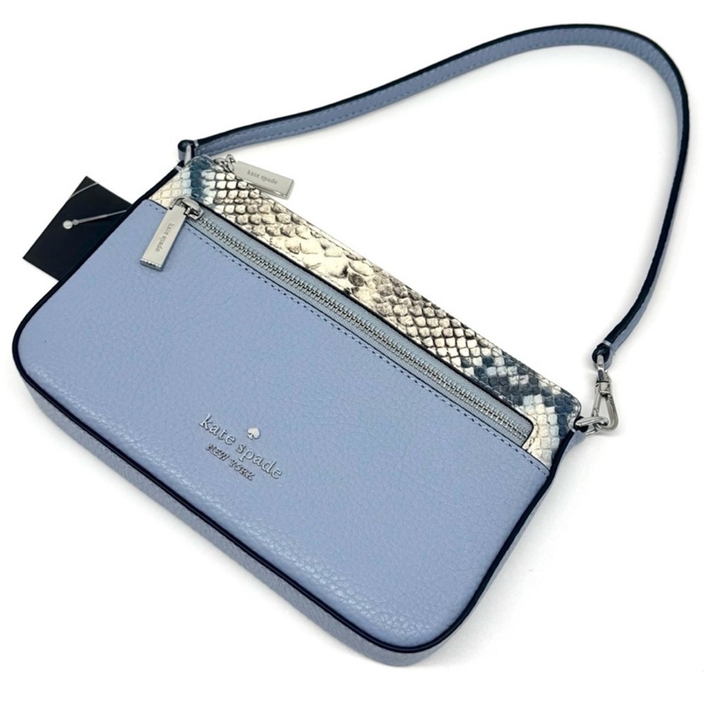 Kate Spade Leila Convertible Leather Mini Pachette Bag Snakeskin Blue